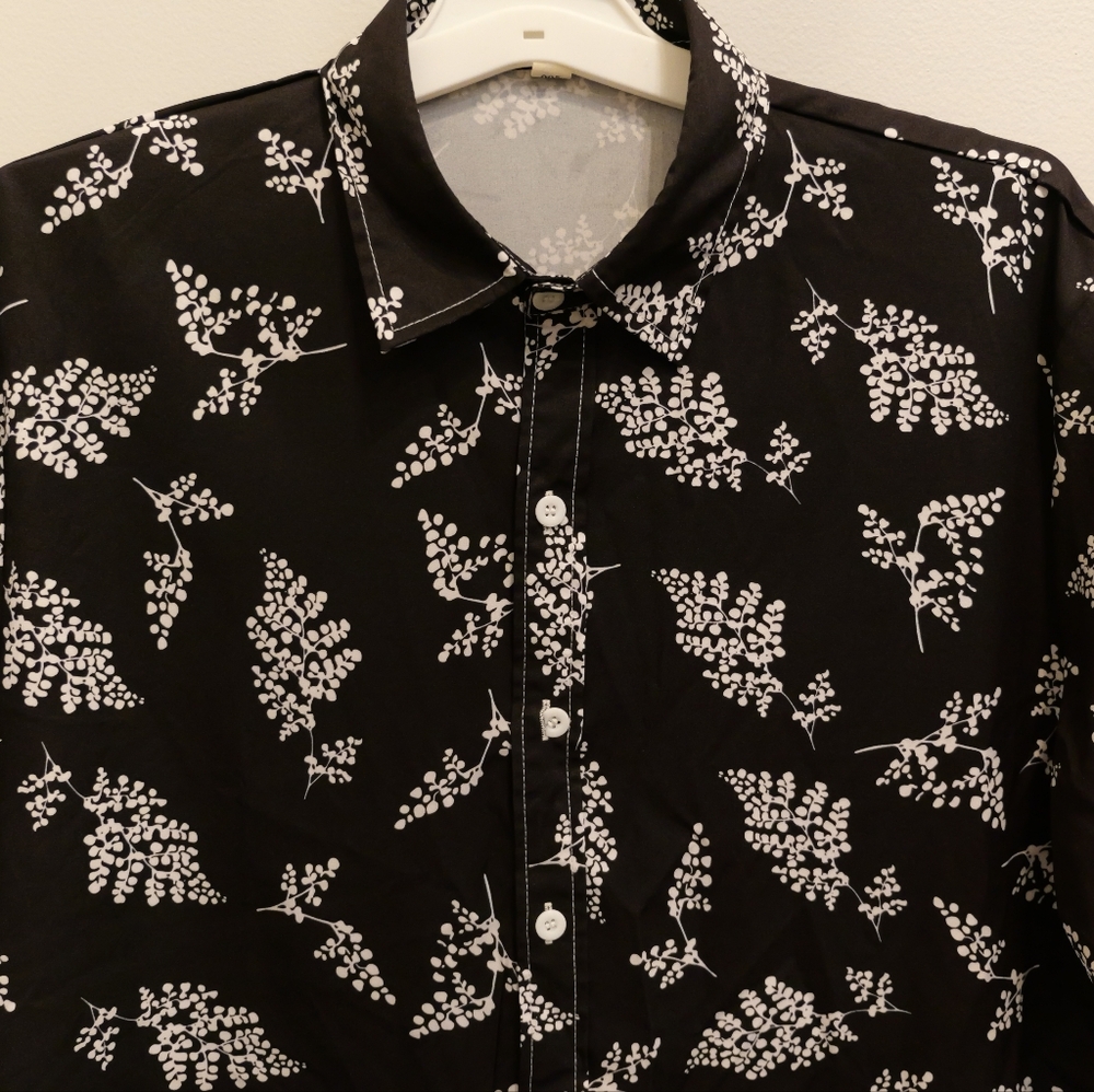 Black and White Floral Button-Up Shirt